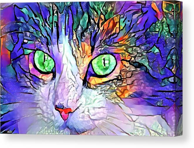 Blue Canvas Print featuring the digital art Look Deep Into My Striking Cat Eyes by Don Northup