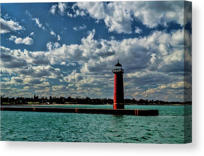 Lighthouse Canvas Print featuring the photograph Looking back at the red lighthouse in Kenosha by Sven Brogren