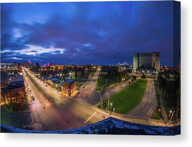 Detroit Canvas Print featuring the photograph Looking down on Corktown by Jay Smith