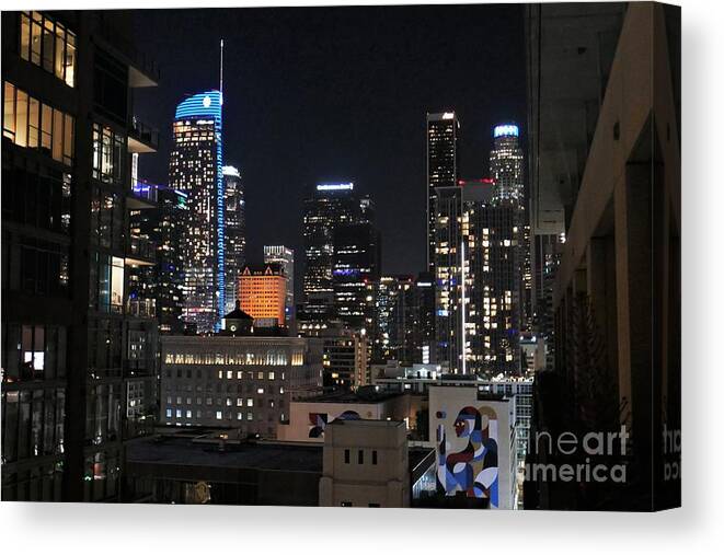 Los Angeles Canvas Print featuring the photograph Los Angeles Series - City Lights Downtown LA by Lee Antle
