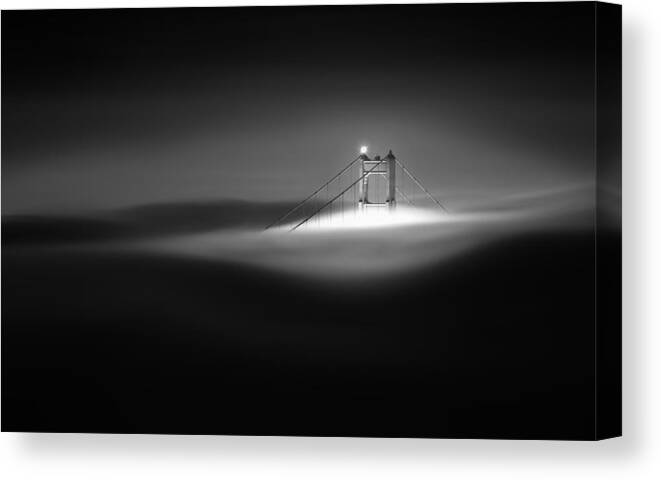 Golden Gate Bridge Canvas Print featuring the photograph Low Fog Over Golden Gate by Aidong Ning