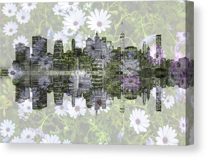 Manhattan Skyline Canvas Print featuring the photograph Lower Manhattan Skyline Floral by Az Jackson