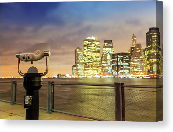 Lower Manhattan Canvas Print featuring the photograph Lower Manhattan View From Brooklyn At by Enzo Figueres