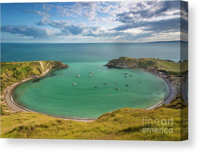 Lulworth Cove Canvas Print featuring the photograph Lulworth Cove Evening by Brian Jannsen