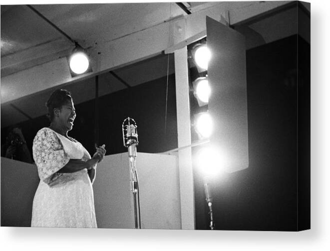 Singer Canvas Print featuring the photograph Mahalia Jackson Performs At The Newport by Michael Ochs Archives