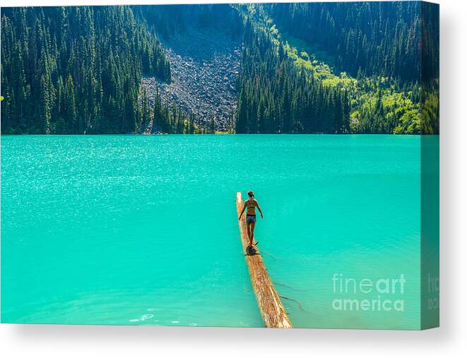 Beauty Canvas Print featuring the photograph Majestic Mountain Lake In Canada Upper by Karamysh