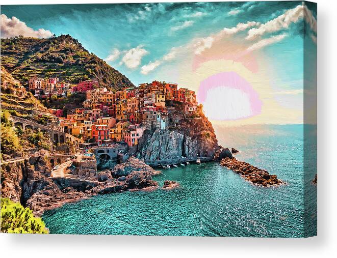 Landscape Canvas Print featuring the painting Manarola La Spezia Italy - DWP1721005 by Dean Wittle