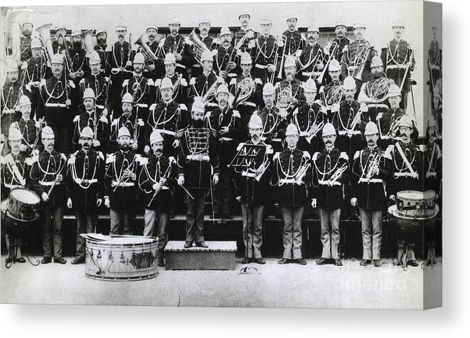 Marching Canvas Print featuring the photograph Marine Marching Band 1890 by Bettmann