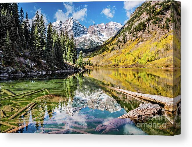 Marron Bells Reflected Canvas Print featuring the photograph Maroon Bells Reflected by Melissa Lipton