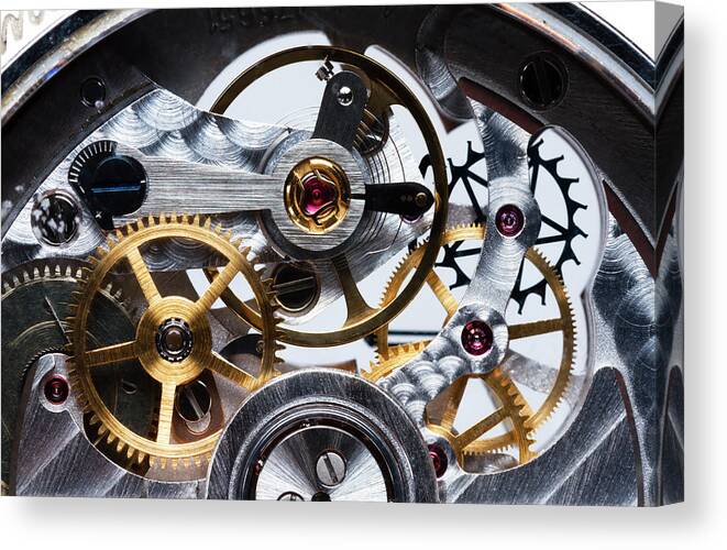 Clockwork Canvas Print featuring the photograph Mechanics Of A Watch by GIPhotoStock Images