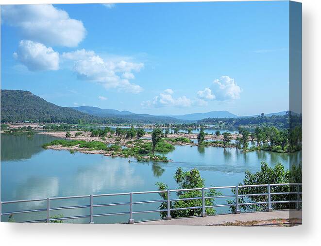 Scenic Canvas Print featuring the photograph Mekong River and Laos in the Distance DTHU0988 by Gerry Gantt