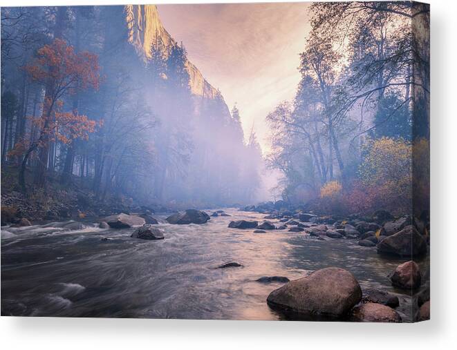 Yosemite National Park Canvas Print featuring the photograph Merced River Fall Colors by Weilian