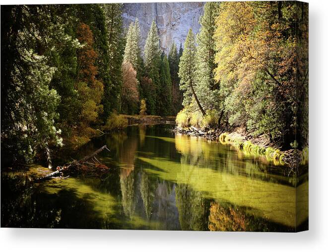 Tranquility Canvas Print featuring the photograph Merced River In Autumn, Yosemite by Leon Reilly