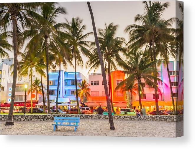 Landscape Canvas Print featuring the photograph Miami Beach, Florida, Usa On Ocean by Sean Pavone