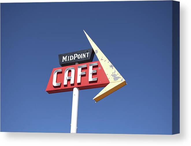 Sign Canvas Print featuring the photograph Mid Point Cafe Sign by Deborah Ritch