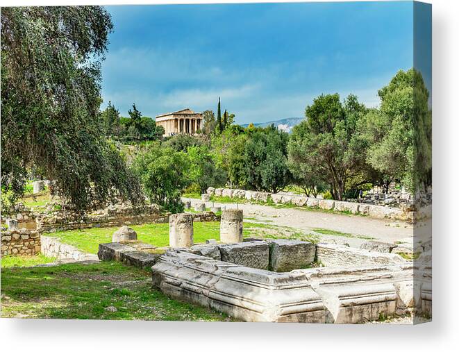 Agora Canvas Print featuring the photograph Middle Stoa Ruins, Ancient Temple by William Perry