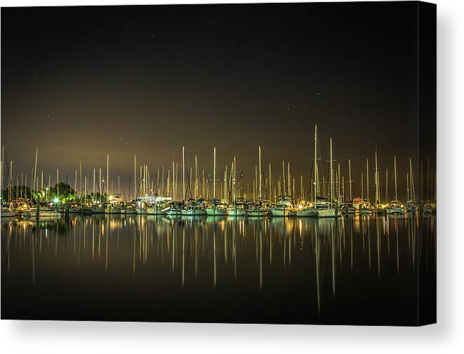Calm Water Canvas Print featuring the photograph Midnight Reflections by Joe Leone