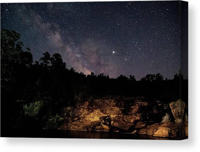 Missouri Canvas Print featuring the photograph Milky Way at Rocky Falls by Steve Stuller