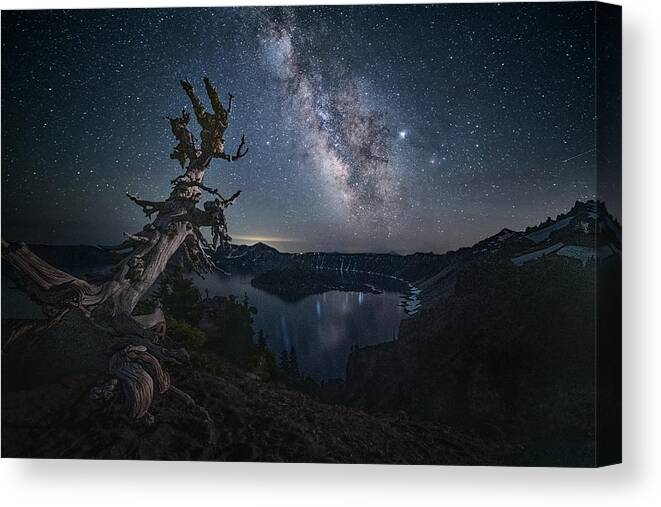 Milky Canvas Print featuring the photograph Milky Way Over Crater Lake by Lydia Jacobs