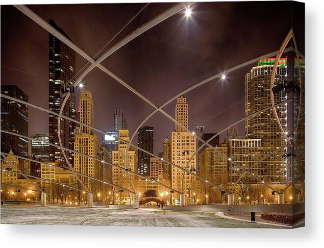 Downtown District Canvas Print featuring the photograph Millennium Park Skyline Chicago by David Hartwell