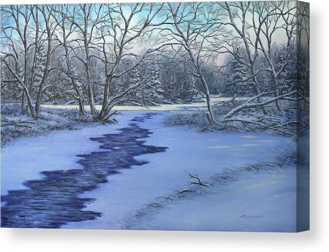 Blue Canvas Print featuring the painting Millhaven Creek In Winter by Richard De Wolfe