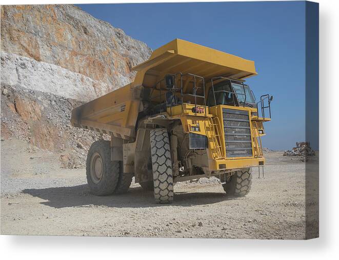 Transportation Canvas Print featuring the photograph Mining Tractor Working In Open Pit by Cavan Images