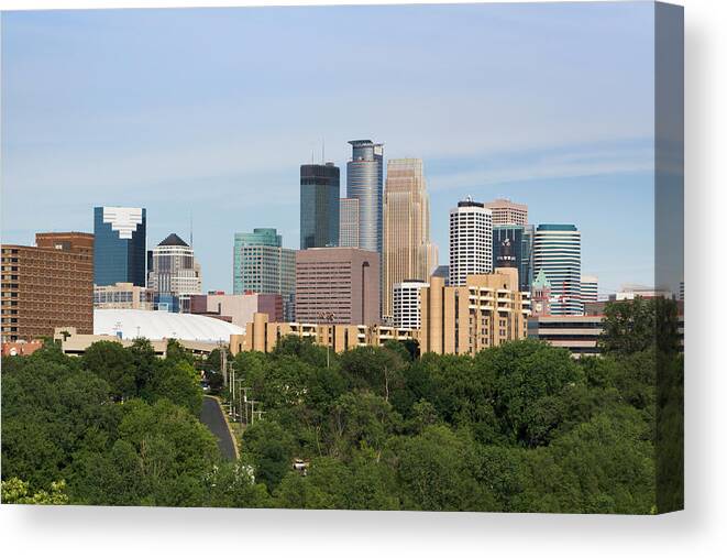 Downtown District Canvas Print featuring the photograph Minneapolis, Minnesota Downtown Urban by Yinyang