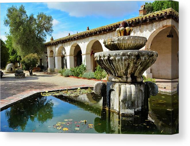 Mission San Miguel Canvas Print featuring the photograph Mission San Miguel Fountain by Kyle Hanson