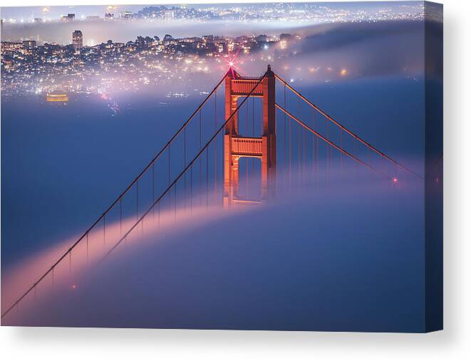 Golden_gate_bridge Canvas Print featuring the photograph Misty Golden Gate Bridge by Weilian