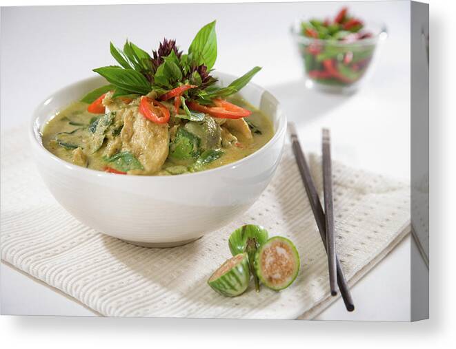 Chicken Meat Canvas Print featuring the photograph Modern Thai Green Curry by Shutterworx