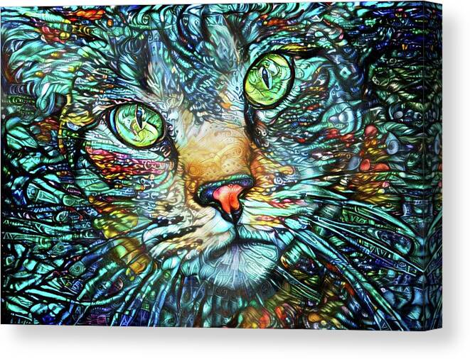Tabby Cat Canvas Print featuring the digital art Moe the Colorful Tabby Cat by Peggy Collins