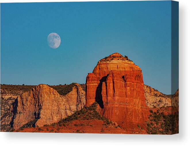 Alhann Canvas Print featuring the photograph Moonrise Over Cathedral Rock Wide by Al Hann