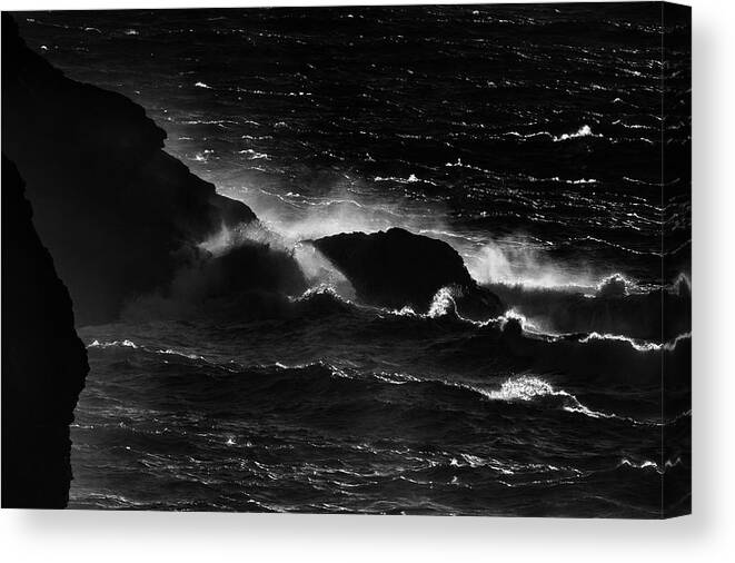 Waves Canvas Print featuring the photograph Monochrome Cornish Waves by Mark Hunter