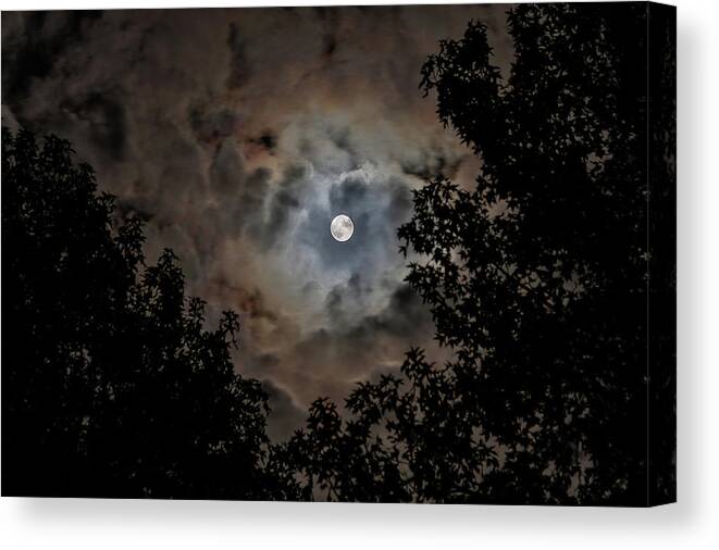 Moon Canvas Print featuring the photograph Moon and Clouds 2 by Allin Sorenson
