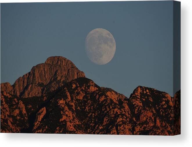 Moon Canvas Print featuring the photograph Moon rise over Mount Wrightson by Chance Kafka