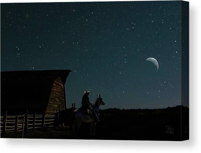 Cowboy Canvas Print featuring the photograph Moonlight Ride by Debra Boucher
