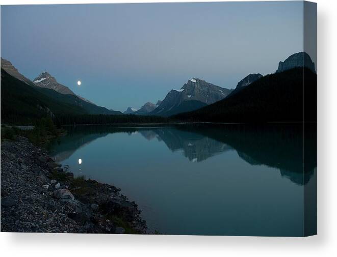 Tranquility Canvas Print featuring the photograph Moonrise, Waterfowl Lake, Banff by Design Pics/robert Brown