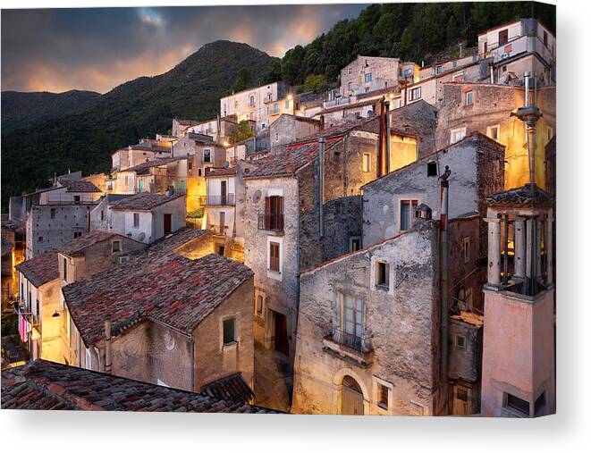 Landscape Canvas Print featuring the photograph Morano Calabro, Italy Old Village by Sean Pavone