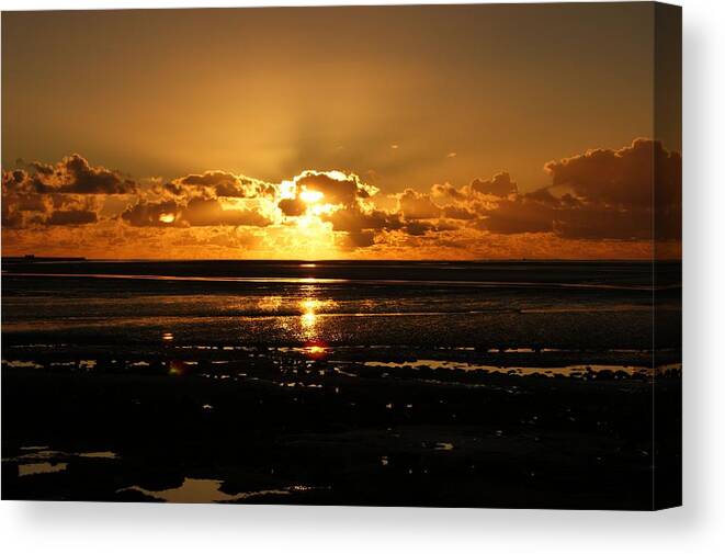Morecambe Canvas Print featuring the photograph Morecambe Bay Sunset. by Lachlan Main