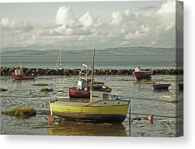Morecambe Canvas Print featuring the photograph MORECAMBE. Boats On The Shore. by Lachlan Main