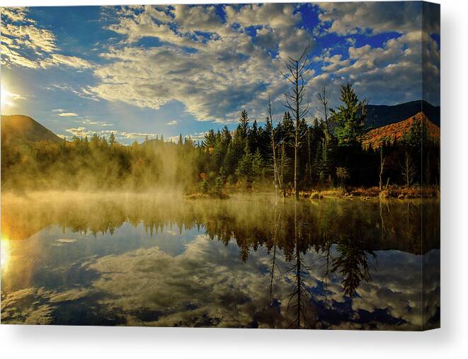 Prsri Canvas Print featuring the photograph Morning Mist, Wildlife Pond by Jeff Sinon
