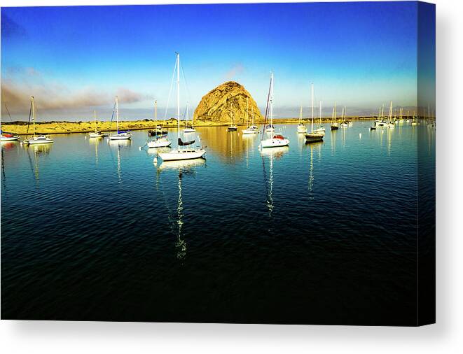 Steve Bunch Canvas Print featuring the photograph Morro Bay boats in the Harbor by Steve Bunch
