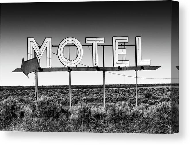 Motel Sign Canvas Print featuring the photograph Motel Nowhere in Black and White by Mark Kiver