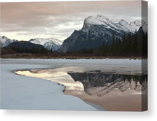 Scenics Canvas Print featuring the photograph Mount Rundle Reflected In Vermillion by David Clapp