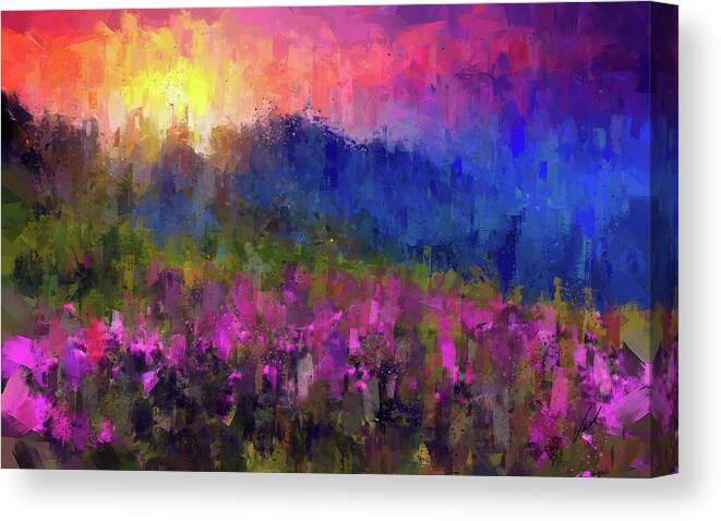 Mountain Canvas Print featuring the painting Mountain sunset by Vart Studio