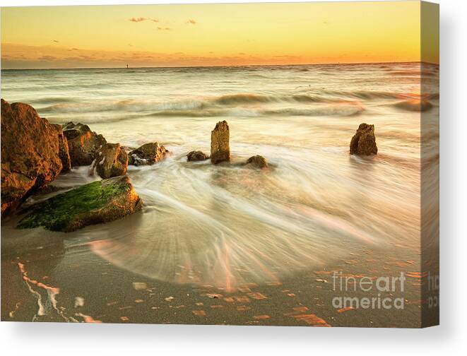 Photographs Canvas Print featuring the photograph Movement Of The Sea At Sunset, Long Exposure by Felix Lai