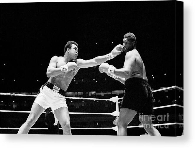 People Canvas Print featuring the photograph Muhammad Ali Punching Buster Mathis by Bettmann