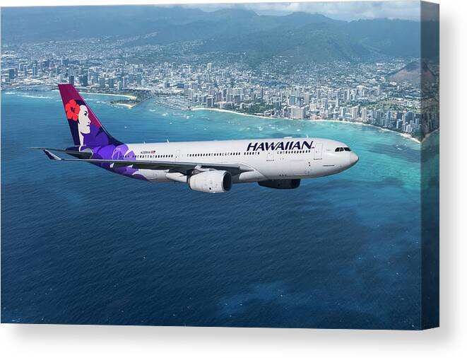 Hawaiian Airlines Canvas Print featuring the mixed media My Blue Hawaii Airbus by Erik Simonsen