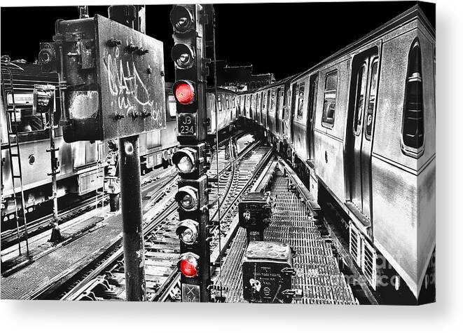 Impression Canvas Print featuring the photograph Myrtle Avenue Crossover - A New York City Subway Impression by Steve Ember