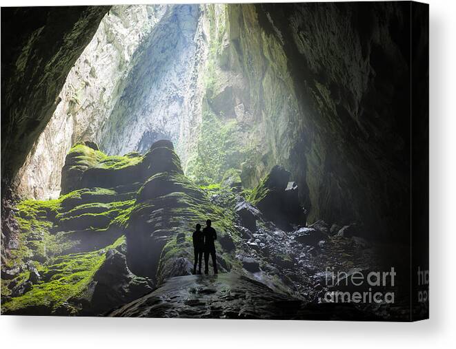 Big Canvas Print featuring the photograph Mystery Misty Cave Entrance In Son by Vietnam Stock Images